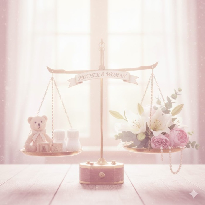 玩具と花束の両天秤は母か女性かを天秤にかけている離婚を考える妻の象徴